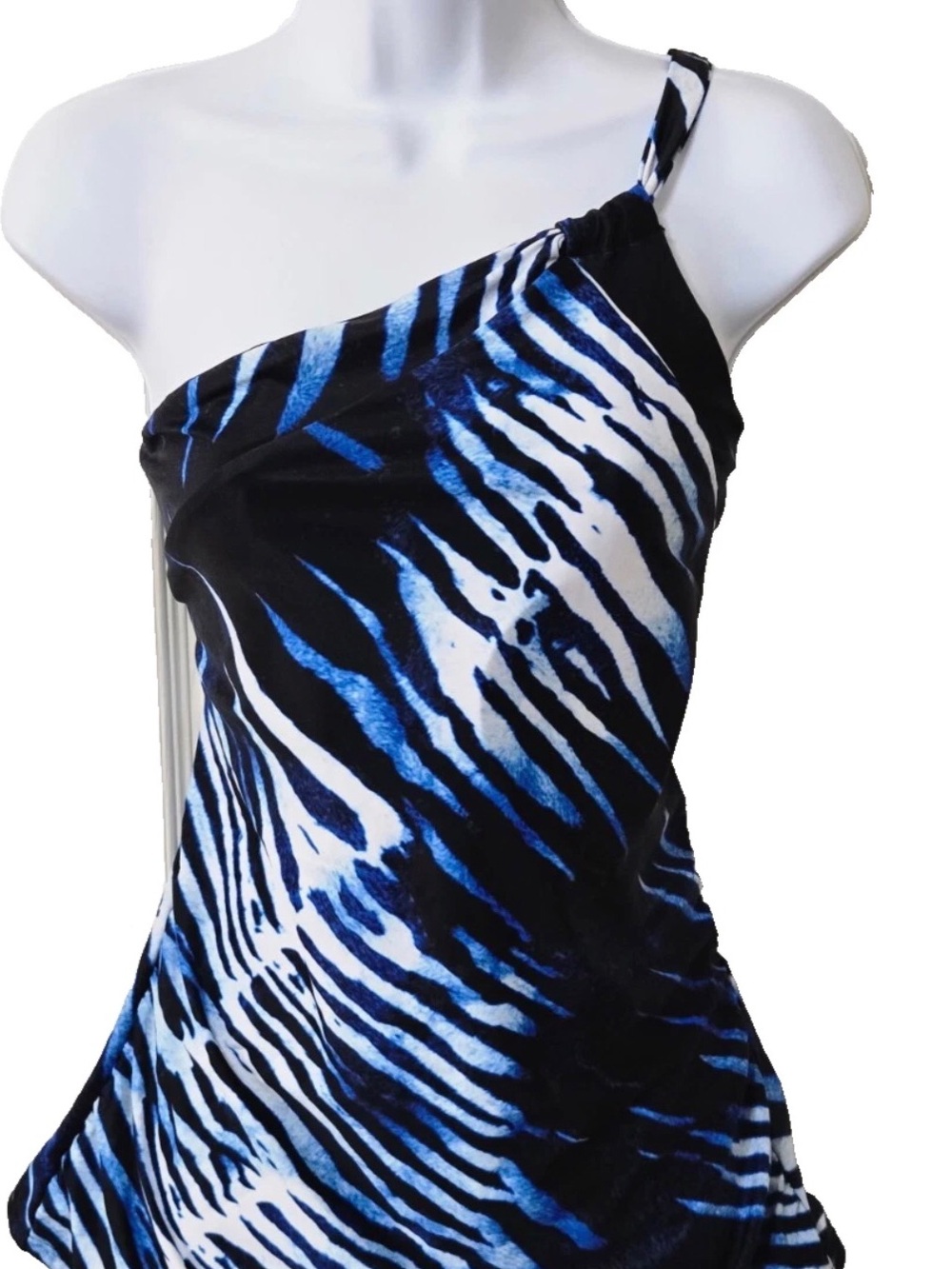 Nine West / Blue Zebra-Print Asymmetric Strap TANKINI  Top - Sz L